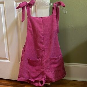 shein corduroy romper with tie sleeves